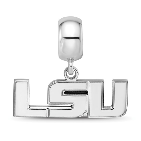 Sterling Silver Rhodium-plated LogoArt Louisiana State University L-S-U Small Dangle Bead Charm