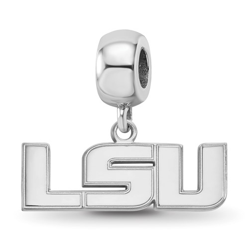 Sterling Silver Rhodium-plated LogoArt Louisiana State University L-s-u Small Dangle Bead Charm