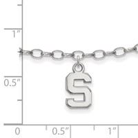 Sterling Silver Rhodium-plated LogoArt Michigan State University Letter S Anklet, 9" view 2