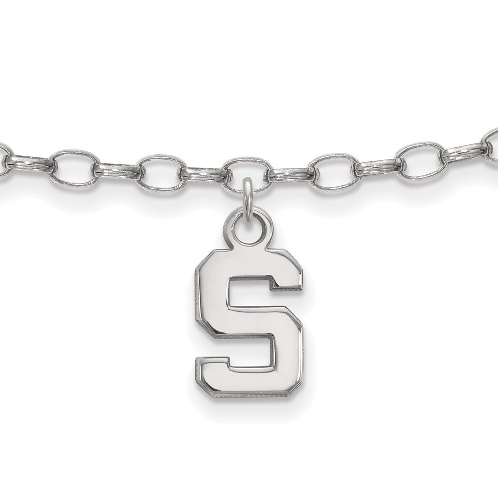 Sterling Silver Rhodium-plated LogoArt Michigan State University Letter S Anklet, 9"
