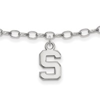 Sterling Silver Rhodium-plated LogoArt Michigan State University Letter S Anklet, 9" view 1