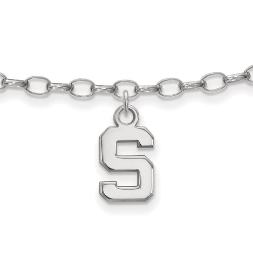 Sterling Silver Rhodium-plated LogoArt Michigan State University Letter S Anklet, 9"