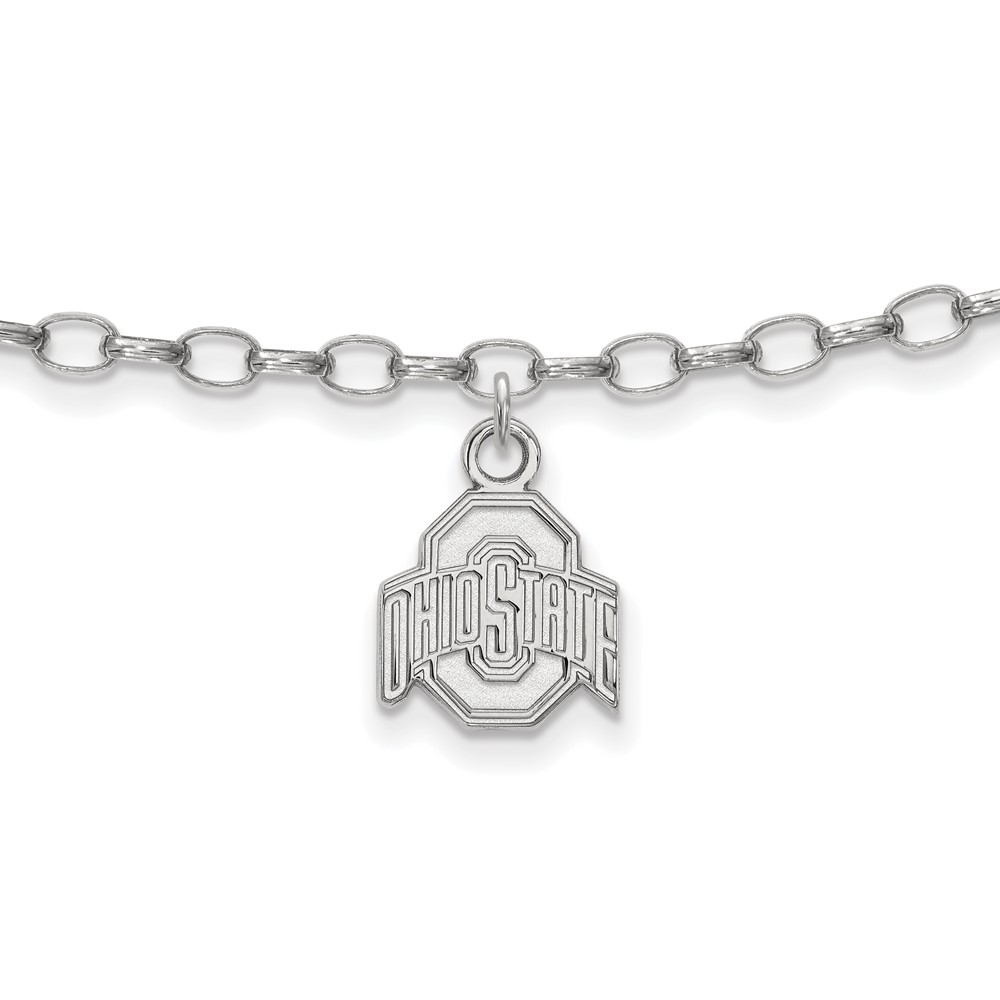 Sterling Silver Rhodium-plated LogoArt the Ohio State University Anklet, 9"