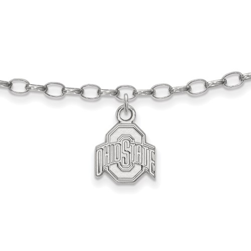 Sterling Silver Rhodium-plated LogoArt the Ohio State University Anklet, 9"