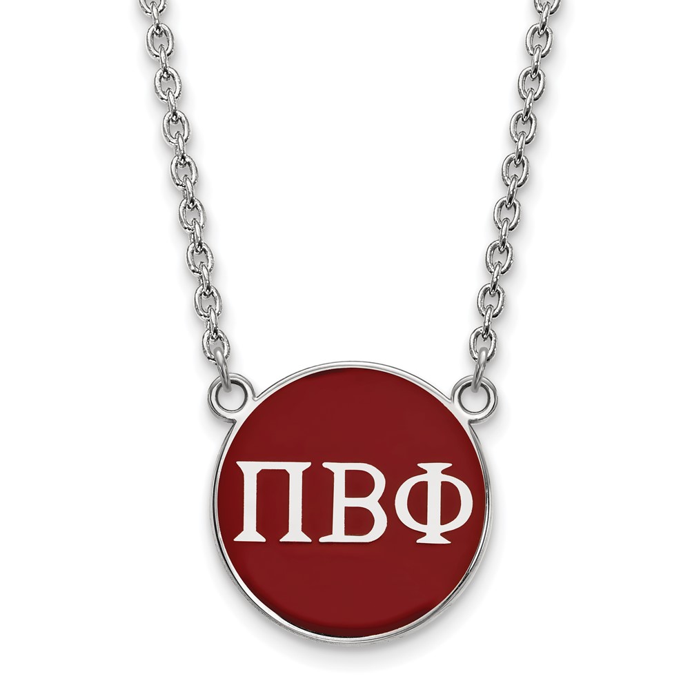 Sterling Silver Rhodium-plated LogoArt Pi Beta Phi Sorority Greek Letters Large Color Enamel Pendant Necklace, 18"