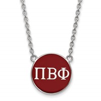Sterling Silver Rhodium-plated LogoArt Pi Beta Phi Sorority Greek Letters Large Color Enamel Pendant Necklace, 18" view 1