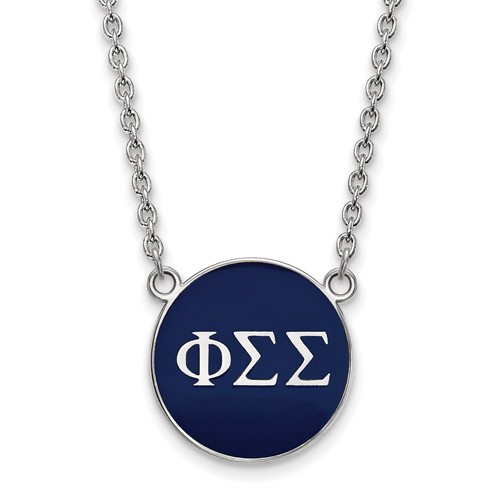 Sterling Silver Rhodium-plated LogoArt Phi Sigma Sigma Sorority Greek Letters Large Color Enamel Pendant Necklace, 18"