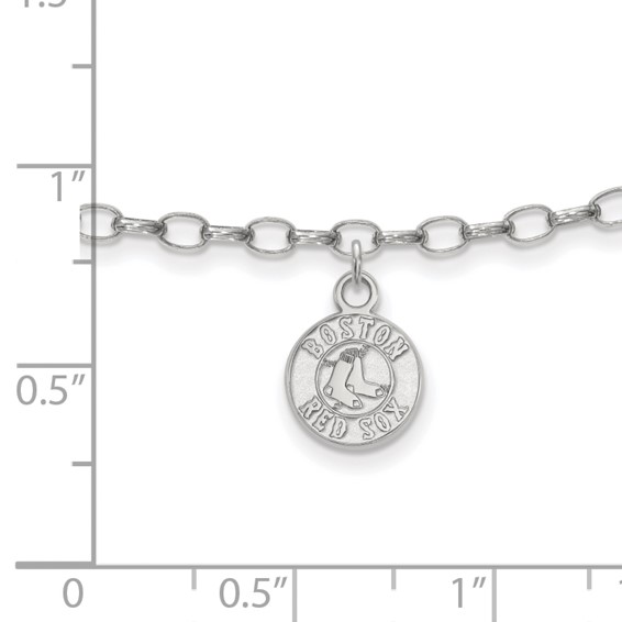 Sterling Silver Rhodium Plated Major League Baseball LogoArt Boston Red Sox Anklet