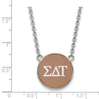 Sterling Silver Rhodium-plated LogoArt Sigma Delta Tau Sorority Greek Letters Large Color Enamel Pendant Necklace, 18" view 2