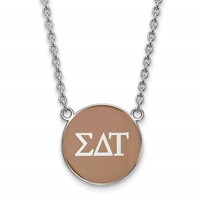 Sterling Silver Rhodium-plated LogoArt Sigma Delta Tau Sorority Greek Letters Large Color Enamel Pendant Necklace, 18" view 1