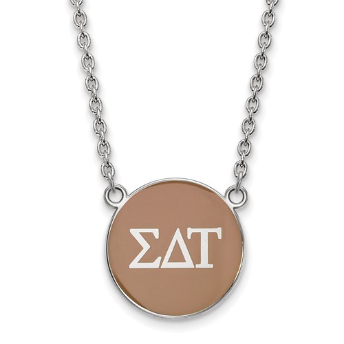 Sterling Silver Rhodium-plated LogoArt Sigma Delta Tau Sorority Greek Letters Large Color Enamel Pendant Necklace, 18"