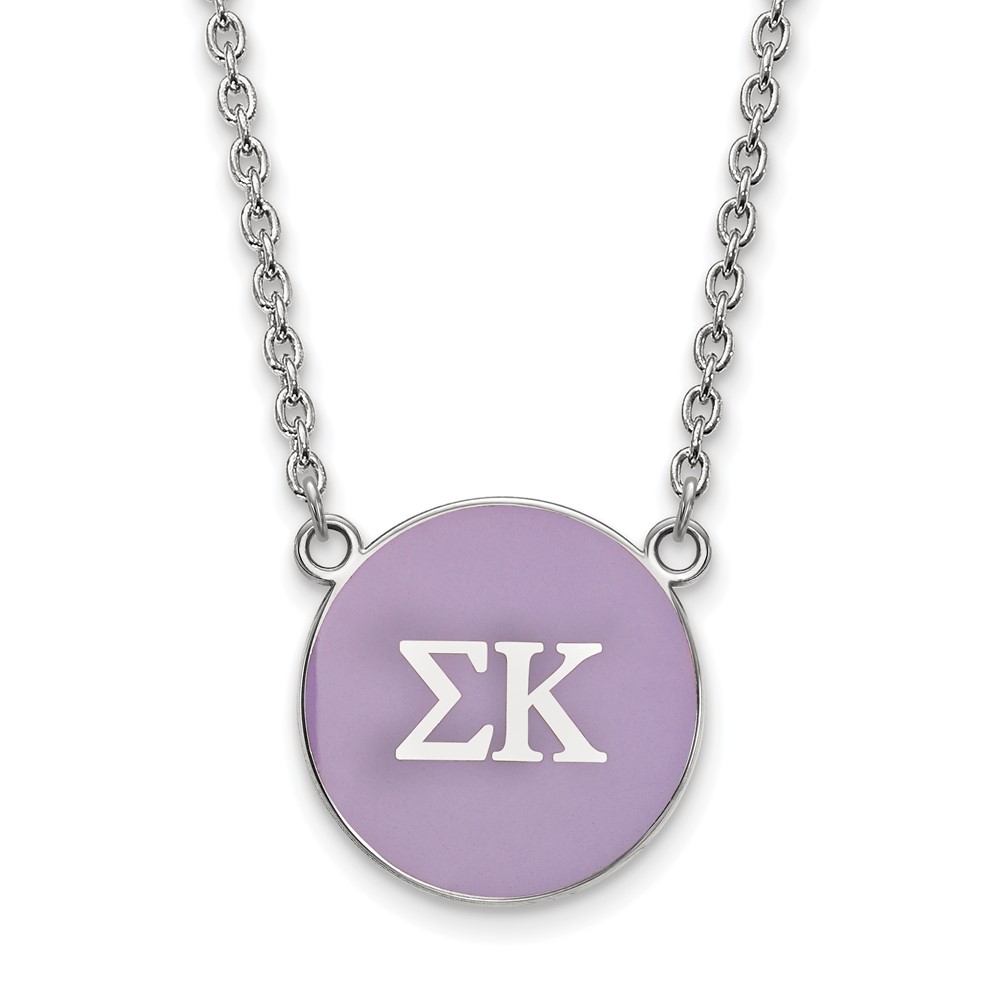 Sterling Silver Rhodium-plated LogoArt Sigma Kappa Sorority Greek Letters Large Color Enamel Pendant Necklace, 18"
