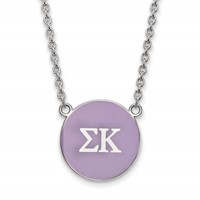 Sterling Silver Rhodium-plated LogoArt Sigma Kappa Sorority Greek Letters Large Color Enamel Pendant Necklace, 18" view 1