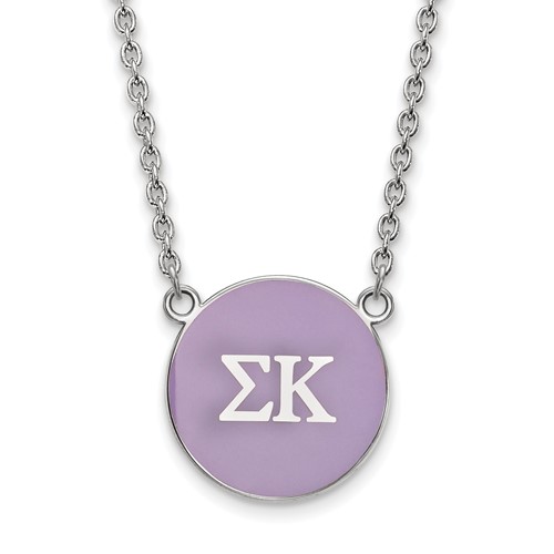 Sterling Silver Rhodium-plated LogoArt Sigma Kappa Sorority Greek Letters Large Color Enamel Pendant Necklace, 18"