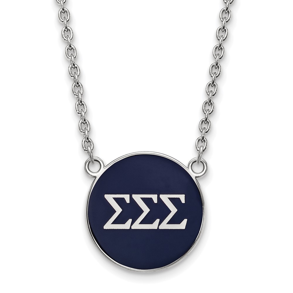 Sterling Silver Rhodium-plated LogoArt Sigma Sigma Sigma Sorority Greek Letters Large Color Enamel Pendant Necklace, 18"