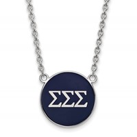 Sterling Silver Rhodium-plated LogoArt Sigma Sigma Sigma Sorority Greek Letters Large Color Enamel Pendant Necklace, 18" view 1