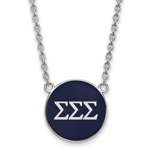Sterling Silver Rhodium-plated LogoArt Sigma Sigma Sigma Sorority Greek Letters Large Color Enamel Pendant Necklace, 18"