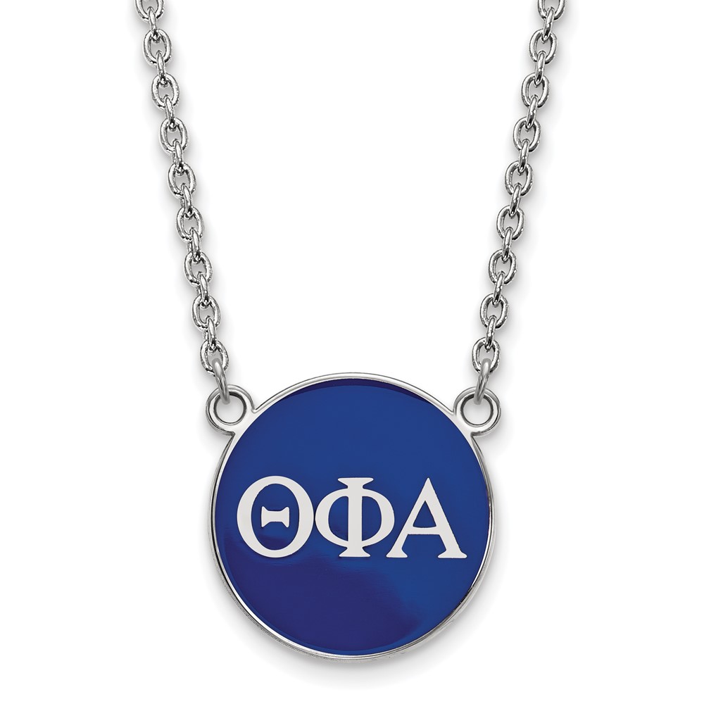Sterling Silver Rhodium-plated LogoArt Theta Phi Alpha Sorority Greek Letters Large Color Enamel Pendant Necklace, 18"