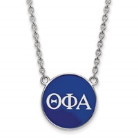 Sterling Silver Rhodium-plated LogoArt Theta Phi Alpha Sorority Greek Letters Large Color Enamel Pendant Necklace, 18" view 1