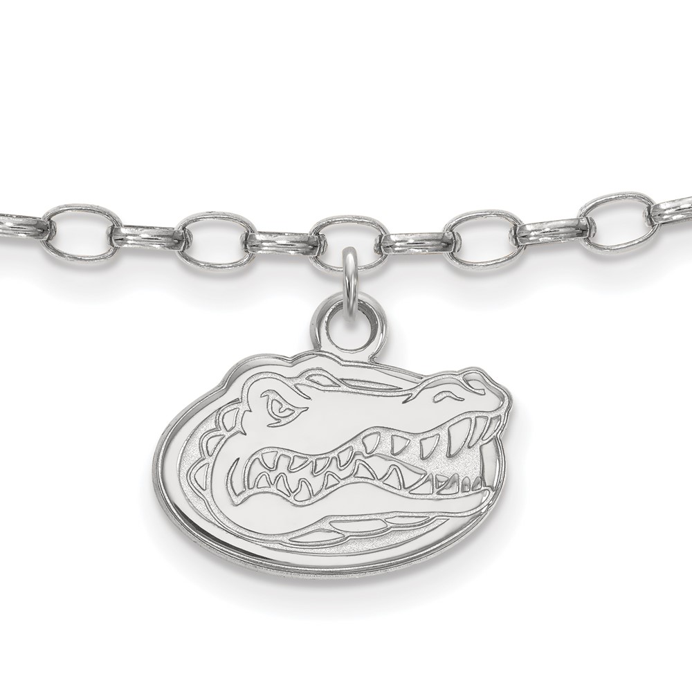 Sterling Silver Rhodium-plated LogoArt University of Florida Gator Anklet, 9"