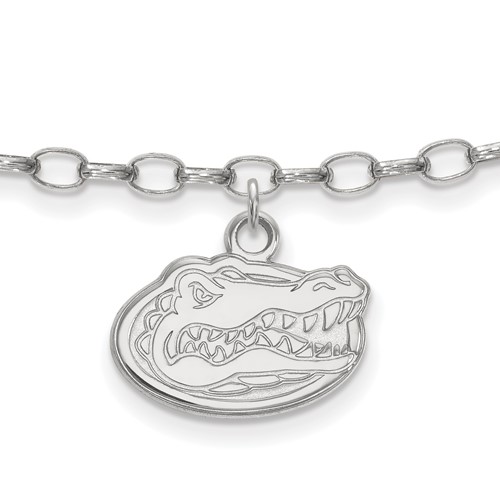 Sterling Silver Rhodium-plated LogoArt University of Florida Gator Anklet, 9"