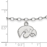 Sterling Silver Rhodium-plated LogoArt University of Iowa Hawk Anklet, 9" view 2