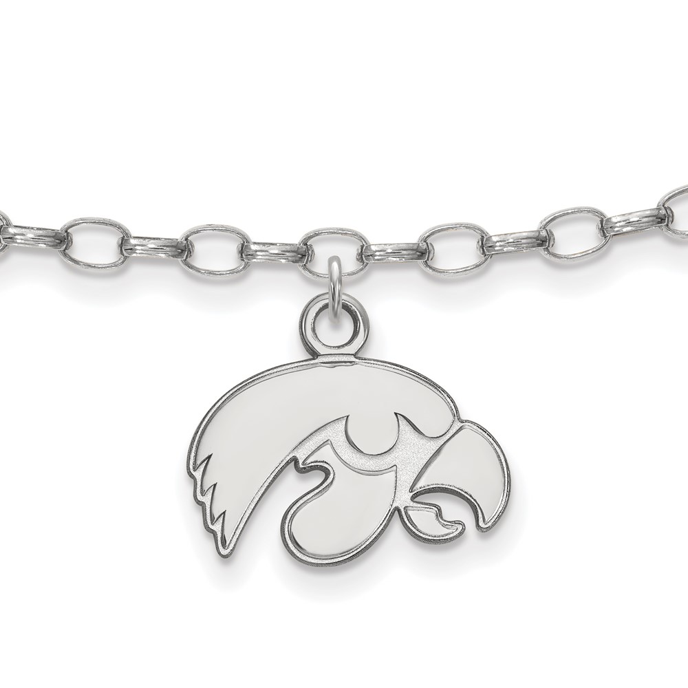 Sterling Silver Rhodium-plated LogoArt University of Iowa Hawk Anklet, 9"