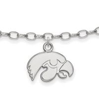 Sterling Silver Rhodium-plated LogoArt University of Iowa Hawk Anklet, 9" view 1
