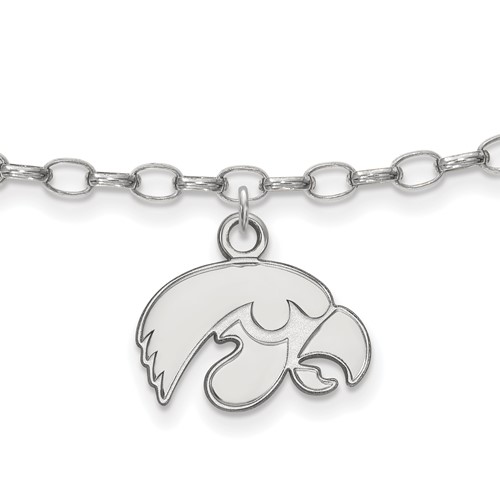Sterling Silver Rhodium-plated LogoArt University of Iowa Hawk Anklet, 9"