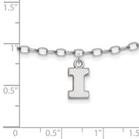 Sterling Silver Rhodium-plated LogoArt University of Illinois Letter I Anklet, 9" view 2