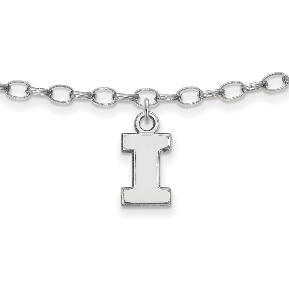 Sterling Silver Rhodium-plated LogoArt University of Illinois Letter I Anklet, 9"