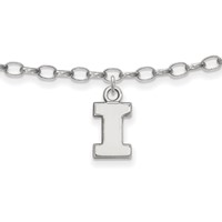 Sterling Silver Rhodium-plated LogoArt University of Illinois Letter I Anklet, 9" view 1
