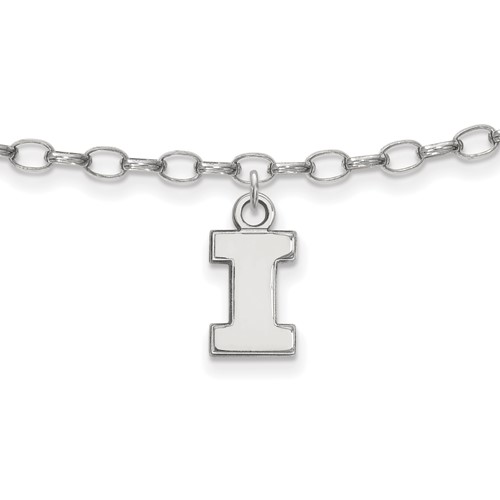 Sterling Silver Rhodium-plated LogoArt University of Illinois Letter I Anklet, 9"