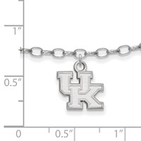 Sterling Silver Rhodium-plated LogoArt University of Kentucky U-k Anklet, 9" view 2