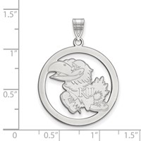Sterling Silver Rhodium-plated LogoArt University of Kansas Jayhawk Large Circle Pendant view 2