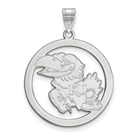Sterling Silver Rhodium-plated LogoArt University of Kansas Jayhawk Large Circle Pendant view 1