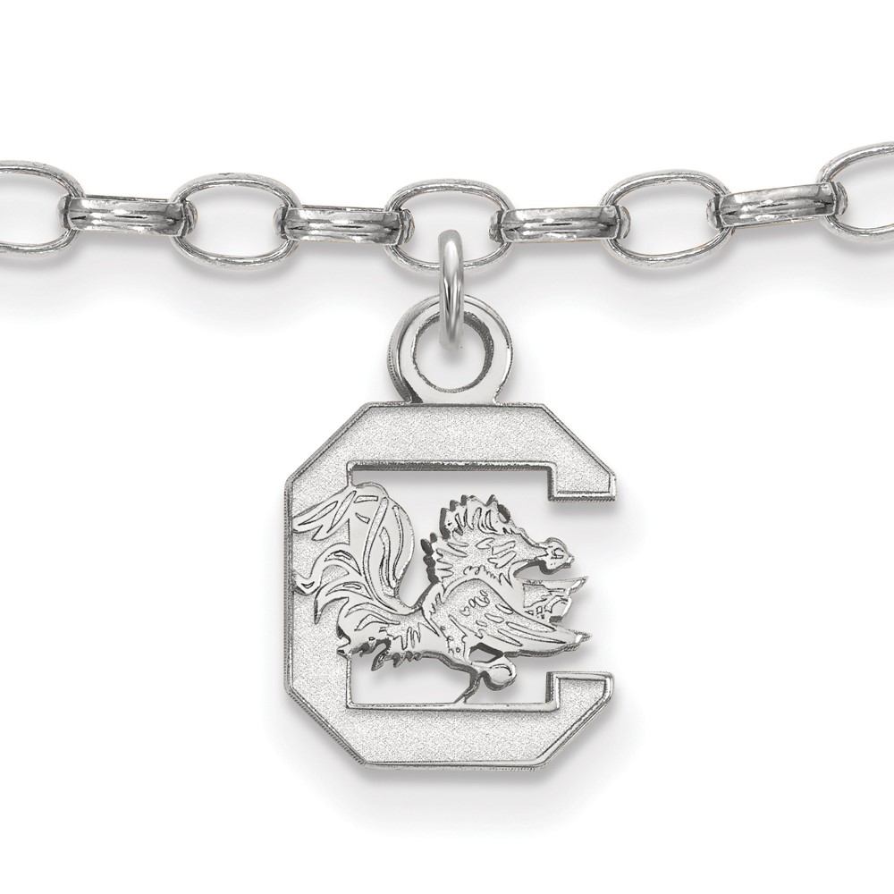 Sterling Silver Rhodium-plated LogoArt University of South Carolina Anklet, 9"