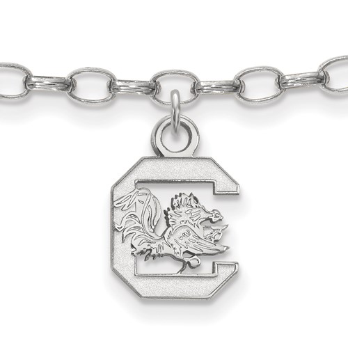 Sterling Silver Rhodium-plated LogoArt University of South Carolina Anklet, 9"
