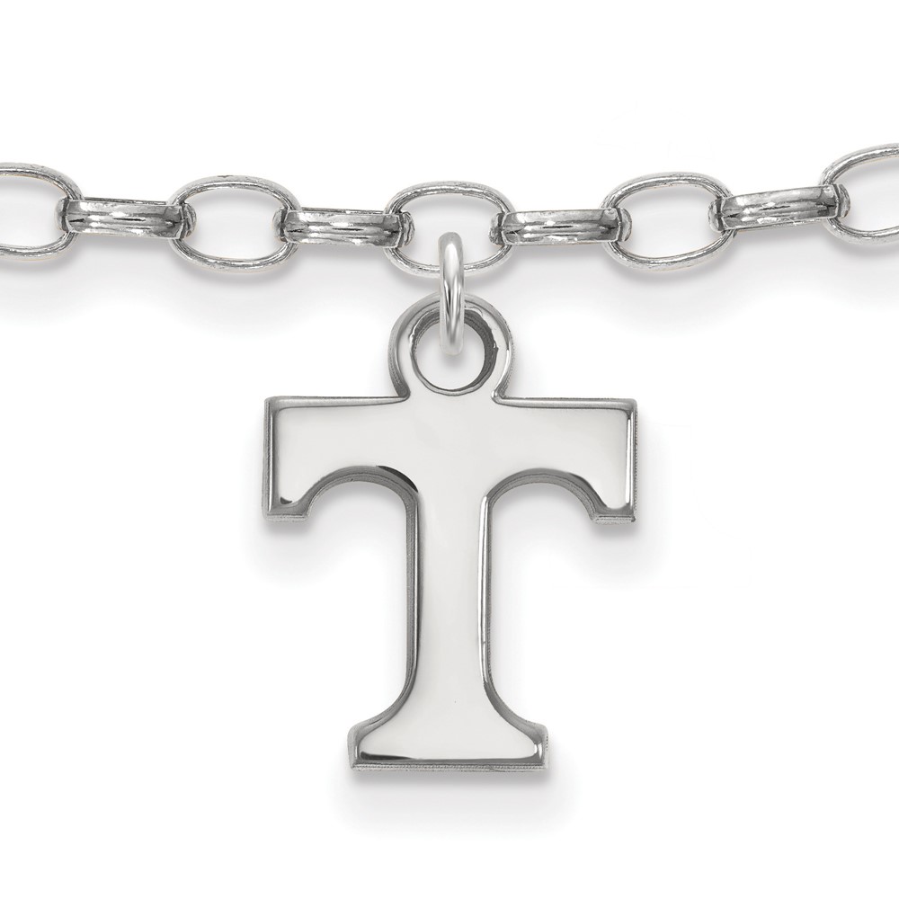 Sterling Silver Rhodium-plated LogoArt University of Tennessee Letter T Anklet, 9"