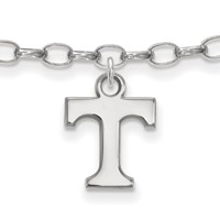 Sterling Silver Rhodium-plated LogoArt University of Tennessee Letter T Anklet, 9" view 1