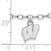 Sterling Silver Rhodium-plated LogoArt University of Wisconsin Letter W Anklet, 9" view 2