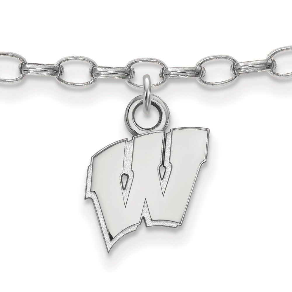 Sterling Silver Rhodium-plated LogoArt University of Wisconsin Letter W Anklet, 9"