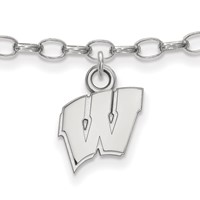 Sterling Silver Rhodium-plated LogoArt University of Wisconsin Letter W Anklet, 9" view 1