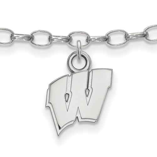 Sterling Silver Rhodium-plated LogoArt University of Wisconsin Letter W Anklet, 9"