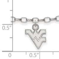 Sterling Silver Rhodium-plated LogoArt West Virginia University W-v Anklet, 9" view 2