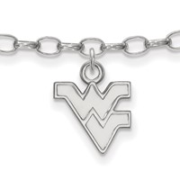 Sterling Silver Rhodium-plated LogoArt West Virginia University W-v Anklet, 9" view 1