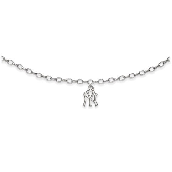 Sterling Silver Rhodium Plated Major League Baseball LogoArt New York Yankees N-Y Anklet