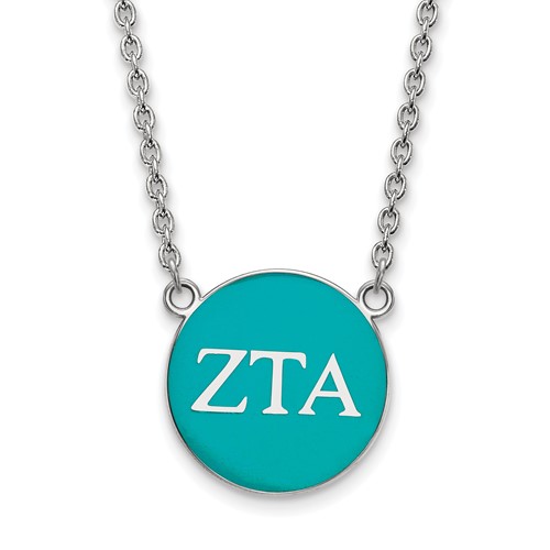 Sterling Silver Rhodium-plated LogoArt Zeta Tau Alpha Sorority Greek Letters Large Color Enamel Pendant Necklace, 18"