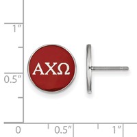 Sterling Silver Rhodium-plated LogoArt Alpha Chi Omega Sorority Greek Letters Color Enamel Post Earrings view 2