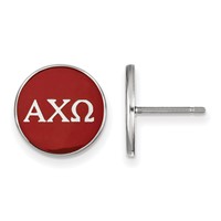 Sterling Silver Rhodium-plated LogoArt Alpha Chi Omega Sorority Greek Letters Color Enamel Post Earrings view 1
